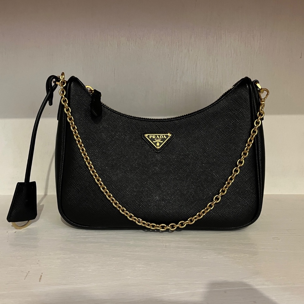 Prada Re-Edition 2005 Saffiano Leather Bag (Black/Gold Hardware)
